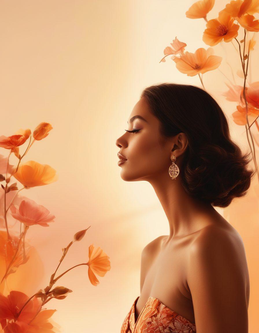 A sleek and modern aesthetic featuring a collage of tasteful adult imagery interwoven with symbols of sensuality, like abstract silhouettes and soft floral elements. The background should present a gradient of warm colors that evoke intimacy and allure, with suspended light flares adding depth. Include a subtle representation of digital media elements to signify modern trends. The overall feel should be classy yet provocative, engaging a mature audience. vibrant colors. super-realistic.